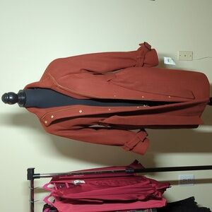 COLE HAAN, rust color, size 4, knee length, belted/buttoned, tie waist with side